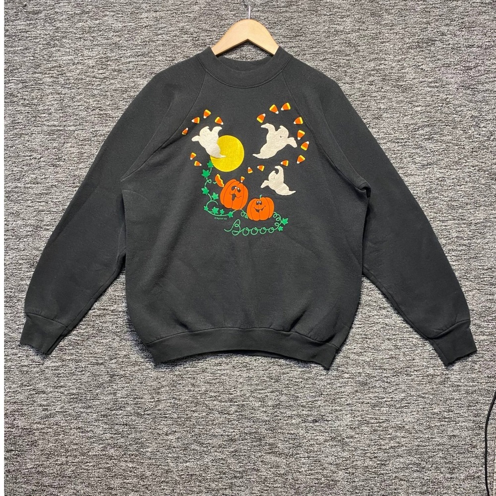 VTG 90s Pegi Goff Halloween Sweatshirt XL Ghost Pumpkin Candy Corn USA 1995